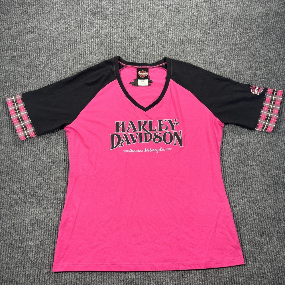 Harley Davidson Baseball T V Neck Shirt Women XL Pink Embroidered Charleston SC - Picture 2 of 13